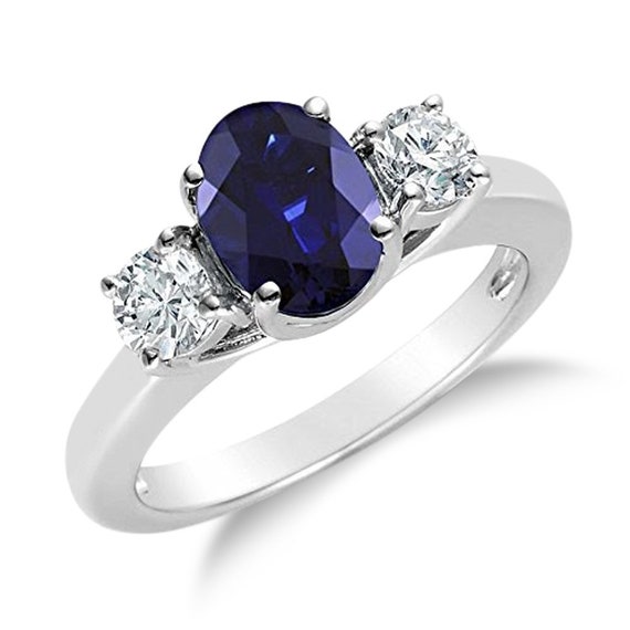 Vossagin 1.75CTW Genuine Diamond and Oval Sapphire 3 Stone - Etsy