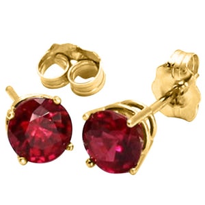 14K White or Yellow Gold Lab Grown Ruby Stud Earrings, 6mm