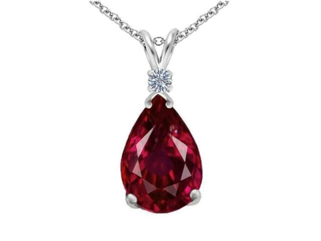 Sterling Silver Created Ruby & Diamond Pendant Necklace (2.5ct Total Weight)