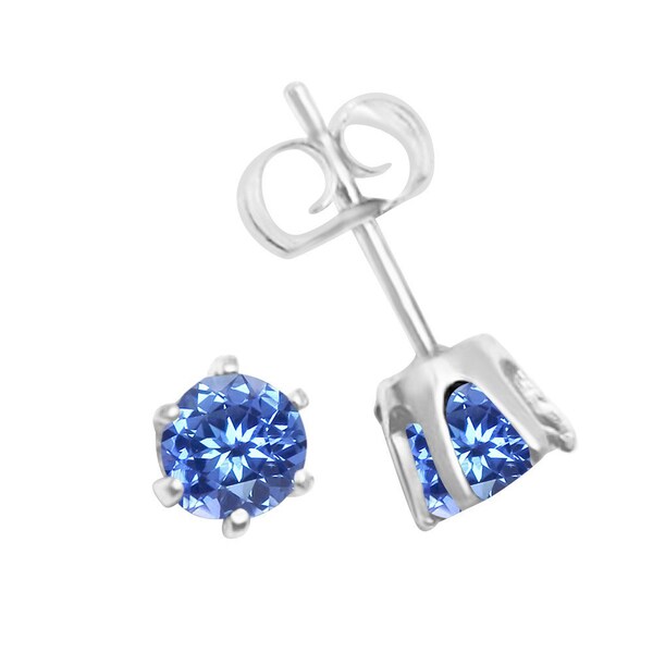 14K White Gold Genuine Light Blue Sapphire Stud Earrings, 4mm