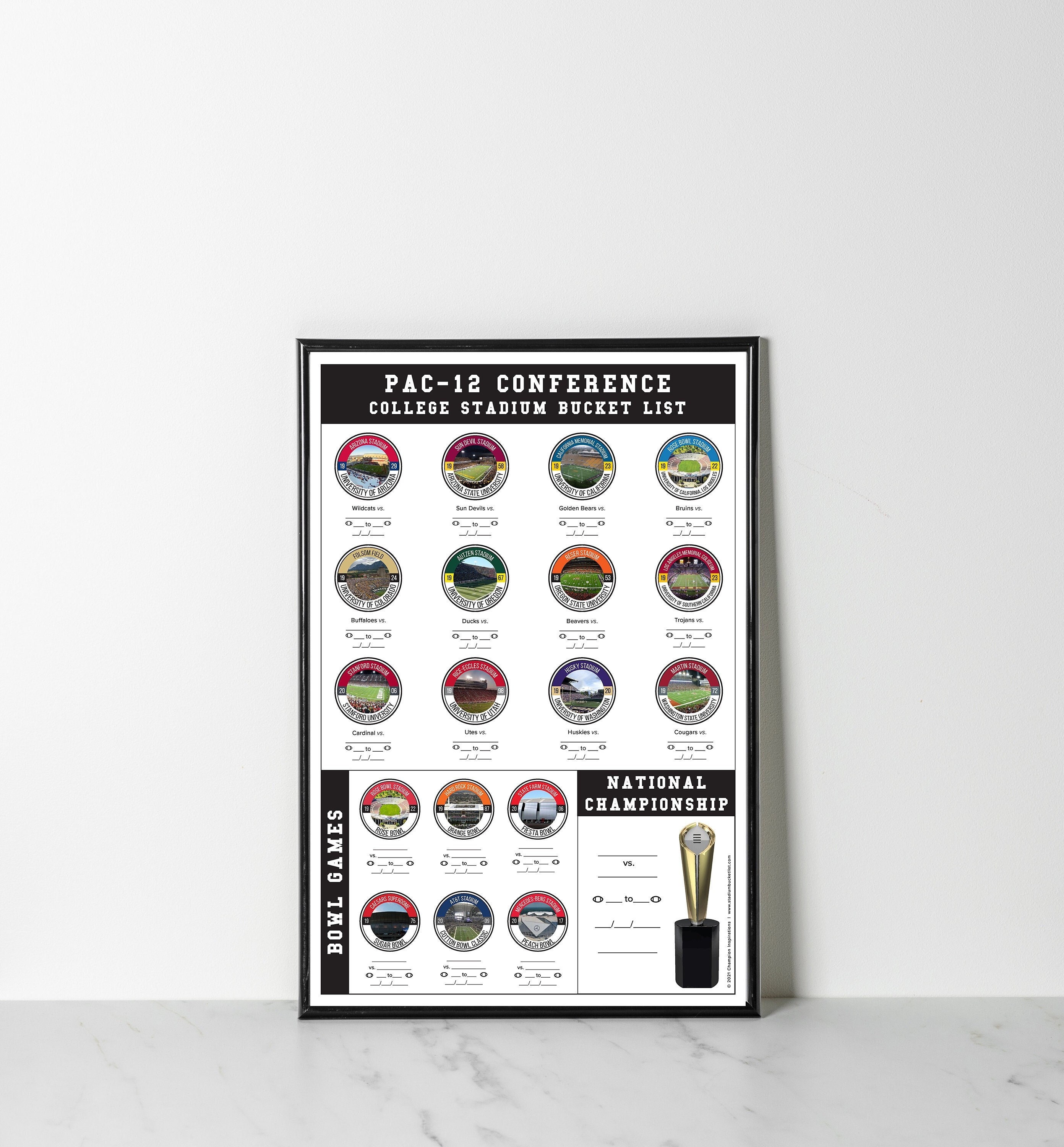 PAC12 College Football Stadium Bucket List Poster White Etsy