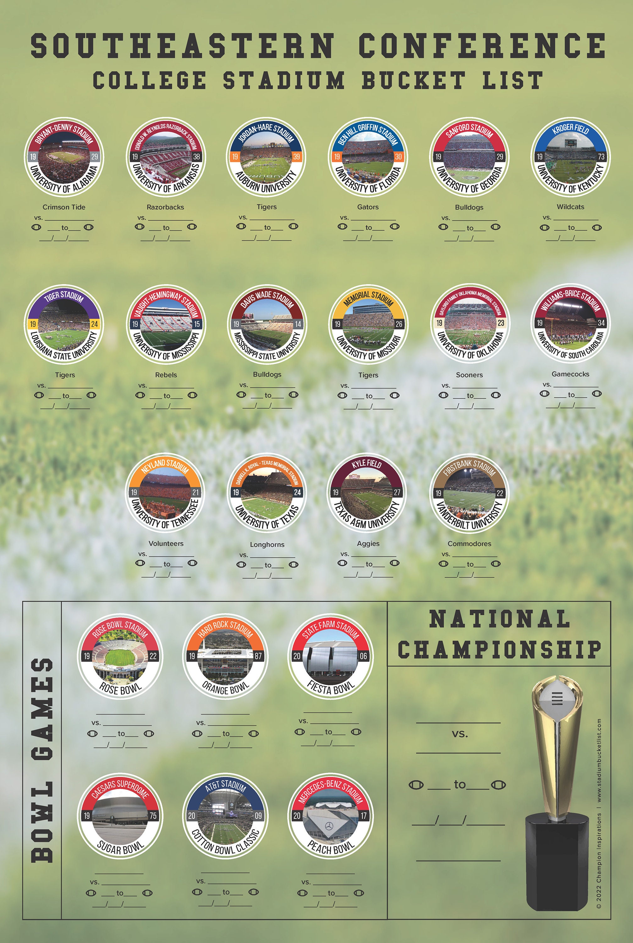 2025 SEC College Football Stadium Bucket List Poster Etsy