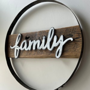 Oak Barrel Steel Ring Family Wall Sign