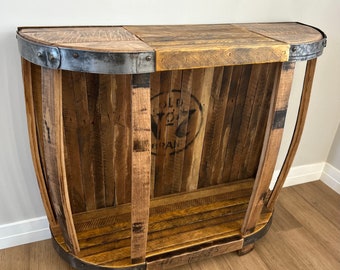 Rustic Whiskey Stave, Barrel Head Wall Table/Bar.