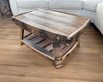 Whiskey barrel stave coffee table