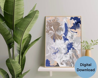Abstrato despeje arte de parede, impressões bege cinza azul, arte moderna, decoração de sala de estar, impressões de arte de parede de quarto