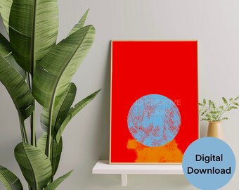 Arte abstracto de pared, Estampados azules naranjas, Arte de pared vibrante, Arte abstracto moderno, Decoración de la sala de estar, Grabados de arte de pared del dormitorio
