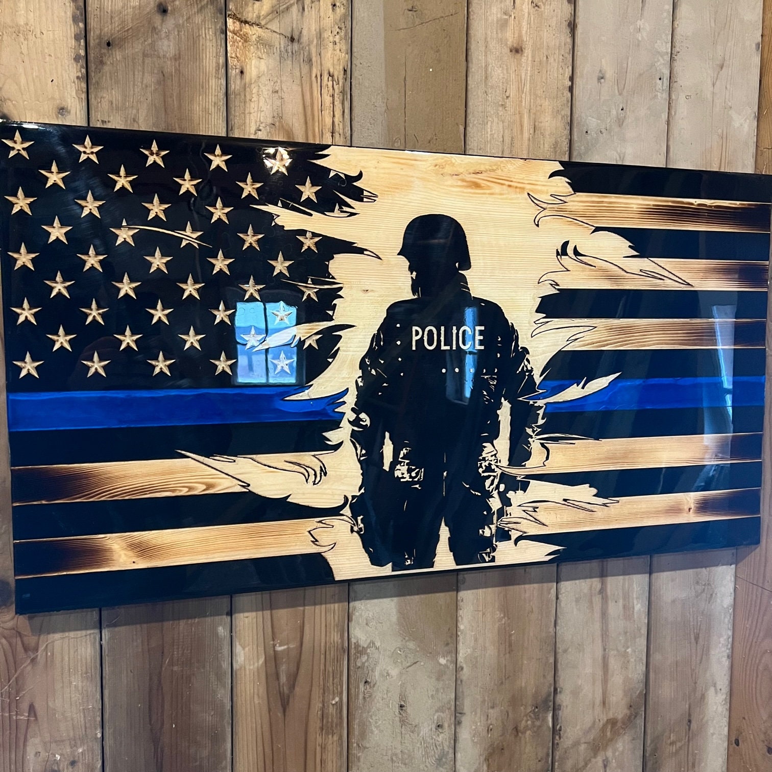 Police Flag, Thin Blue Line, Police, First Responder, Rustic American Flag,  Wooden American Flag, Back the Blue