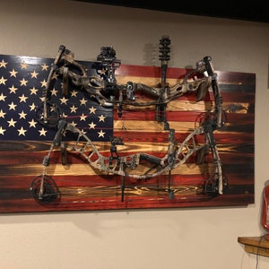 Rustic Wooden American Flag | Compound Bow & Rifle Rack
