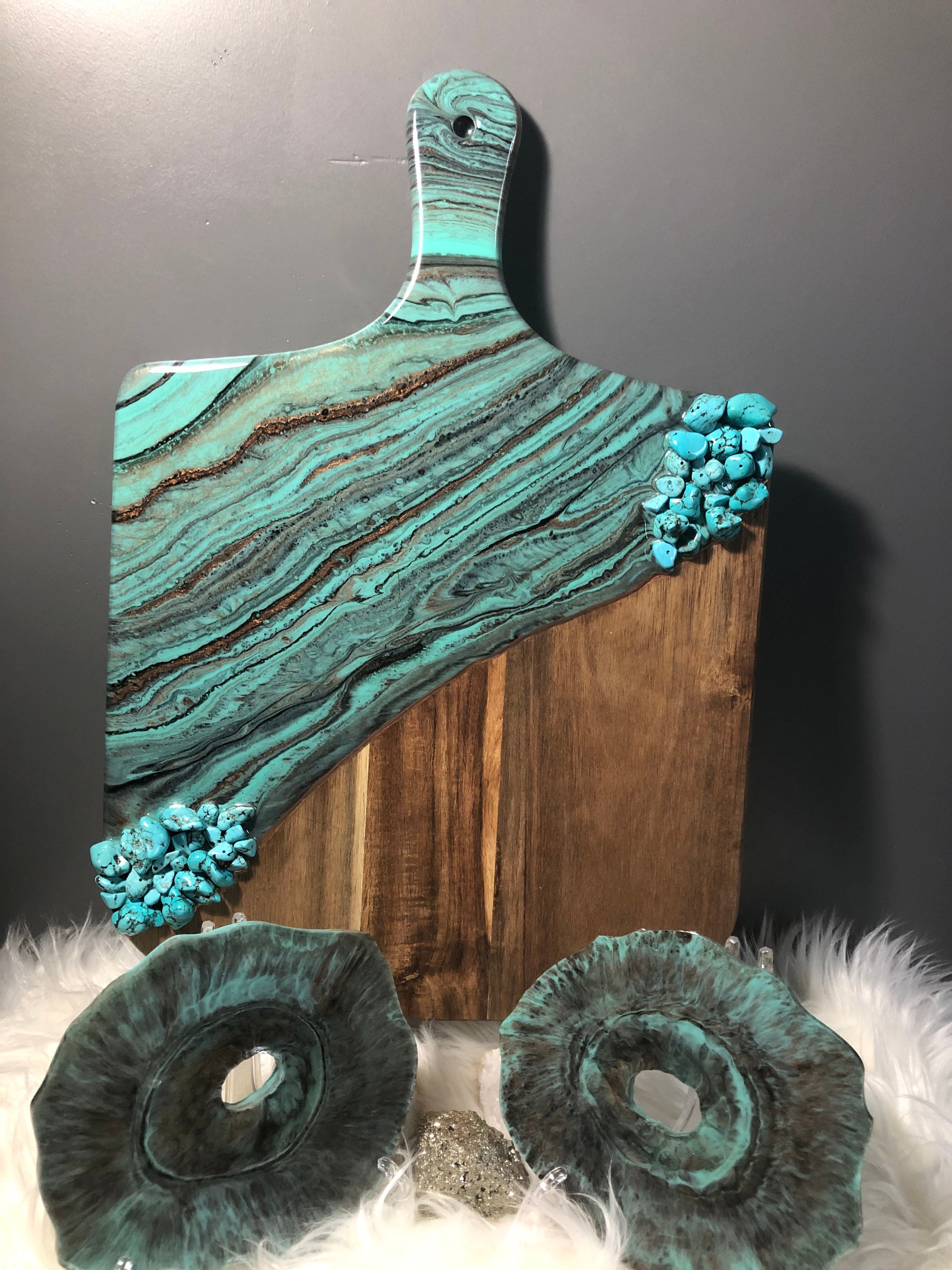 Acacia Wood Cheese Board with Epoxy Resin Turquoise Etsy