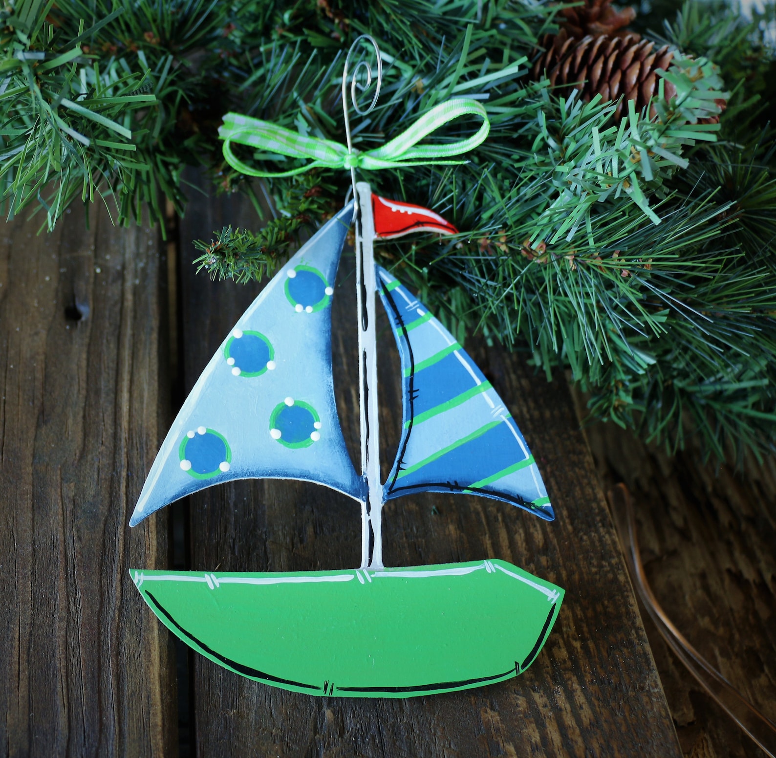 small wooden sailboat ornaments