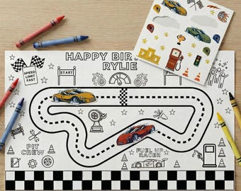 Race Car Birthday Placemat Personalized Racetrack Place Mat Coloring Sheet Car Theme Birthday Party Custom Racing Track Party Activity Page