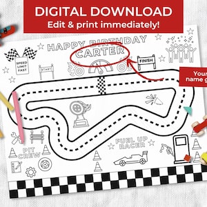 Reusable Custom Name Placemat Personalized Coloring Place Mat Boy Race Car Coloring Dinner Mat Laminate Coloring Page Boy Car Theme Placemat
