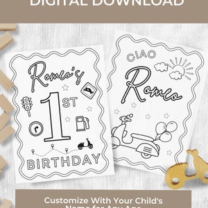 Personalized Vespa Scooter Birthday Cute Moped Coloring Sheet Italian Theme Birthday Custom Coloring Page Vespa Theme Coloring Page Birthday