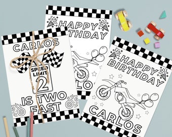 Dirt Bike Birthday Party Coloring Page Motocross Party Favor Coloring Sheet Two Fast Dirtbike Birthday Activity Toddler Motorcycle Birthday
