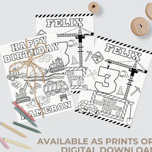 Custom Excavator Theme Birthday Favor Construction Truck Birthday Party Coloring Sheet Construction 3rd Birthday Activity Boy Coloring Page