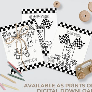 Personalized Two Fast Coloring Page Two Fast Birthday Party Favor Idea Race Car Second Birthday Coloring Sheet Car Theme Toddler Boy Bday