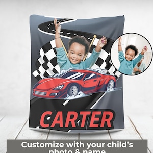 Custom Race Car Blanket Personalized Dad Throw with Photo Racecar Birthday Present Boy Car Theme Bedroom Decor Racing Son Birthday Gift Idea