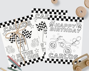 Motocross Birthday Party Coloring Sheet Fast One Dirt Bike Coloring Page Personalized Dirtbike First Birthday Activity Motorbike Theme