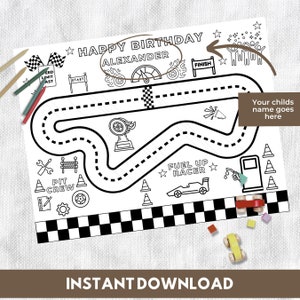 Racetrack Coloring Placemat Birthday Race Car Track Coloring Page Racing Place Mat Printable Race Car Coloring Sheet Racecar Party Printable