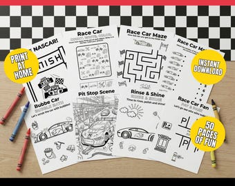 Race Car Birthday Party Activity Pack for Boy Printable Fast One Birthday Bundle Two Fast Coloring Page Car Racing Track Instant Download