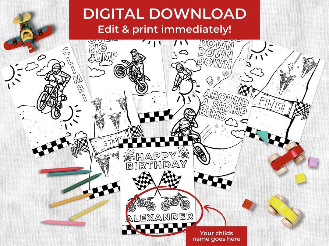 Editable Dirt Bike Birthday Party Coloring Pages Motorbike Activity ...