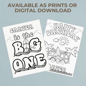 The Big One First Birthday Coloring Page The Big One Coloring Sheet Beach Theme 1st Birthday Favor Toddler Surfing Birthday Party Activity