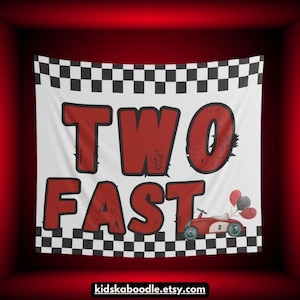 Two Fast Birthday Backdrop 2 Fast Bday Decoration Race Car Themed Customized Party Decor Boy Car Lover Second Birthday Banner Red Retro Car