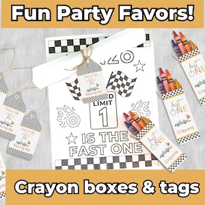 Fast One 1st Birthday Party Favor Tag Race Car First Birthday Party Activity Coloring Racing Birthday Boy Table Instant Download Printable