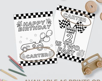 Personalized Two Fast Coloring Page Two Fast Birthday Party Favor Idea Race Car Second Birthday Coloring Sheet Car Theme Toddler Boy Bday