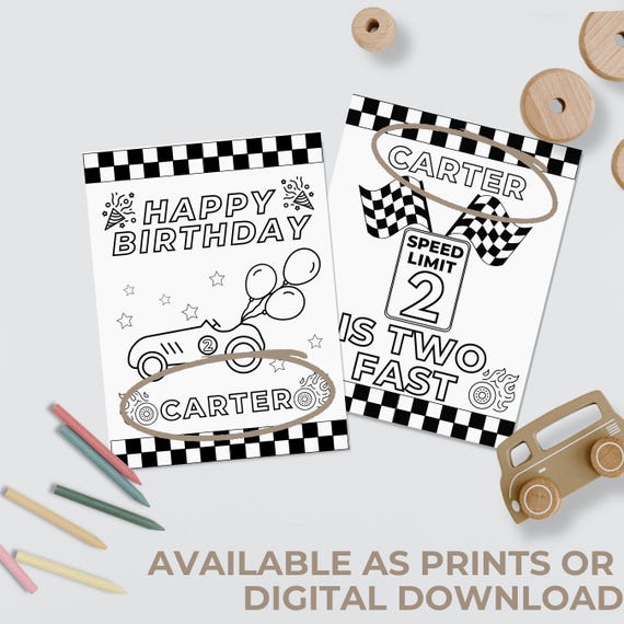 Personalized Two Fast Coloring Page Two Fast Birthday Party Favor Idea Race Car Second Birthday Coloring Sheet Car Theme Toddler Boy Bday