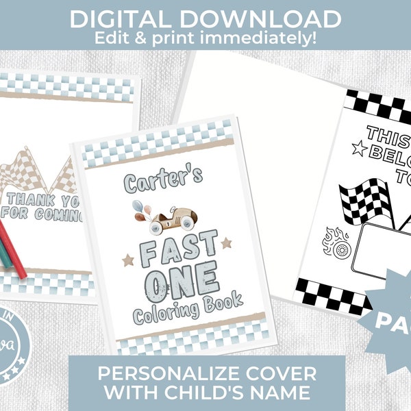 Personalized Fast One Coloring Book Fast One 1st Birthday Coloring Book Car Theme Birthday Coloring Booklet Party Favor for Kid Race Theme