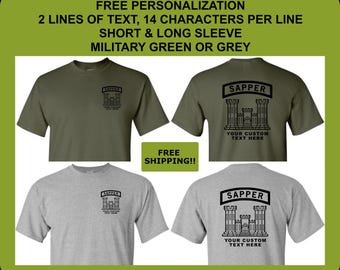 US Army Sapper Shirt – Combat Engineer Custom Veteran Shirt – Personalized Military Tee – Long or Short Sleeve