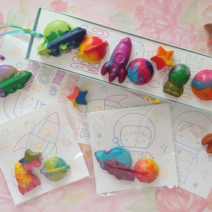 Space Party Favors | Astronaut Toddler Birthday Party | Outer Space Coloring Kits | Planet Crayons Handmade Gift | Personalize Kids Crayons