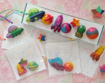 Space Crayons Party Favors: Handmade Astronaut Birthday Coloring Kit