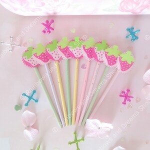 Strawberry Pencil Party Favors | Strawberry Shortcake Party | Strawberry Party Decorations  Strawberry Stocking Stuffer Kid Stocking Stuffer