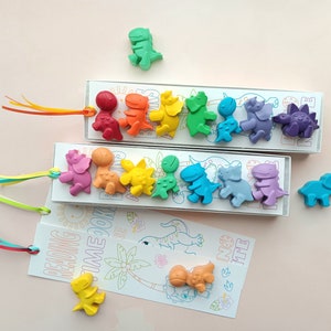 Rainbow Dinosaur Party Favors | Exclusive Colors Dinosaur Favors | Pastel Dinosaur Favors l Personalized Bright Crayons l Dino Coloring Kit