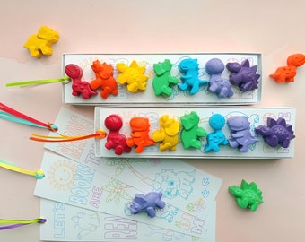 Dinosaur Crayons Party Favors: Pastel Dino Crayons, Coloring Bookmark