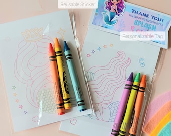 Mermaid Birthday Party Favors: Coloring Cards & Crayons