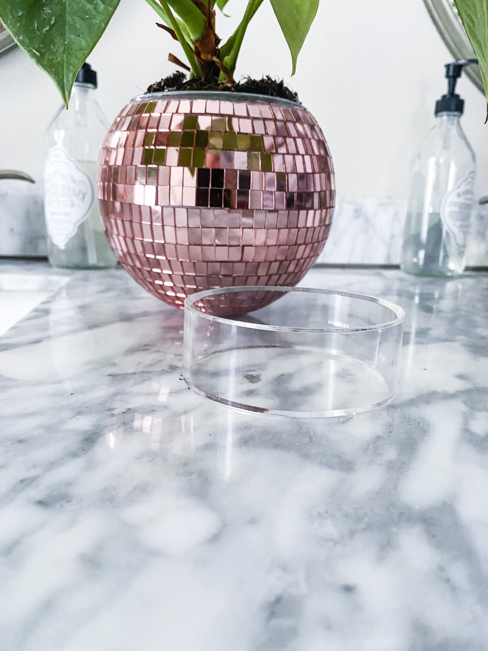 Pink Disco Ball Planter Pink Mirror Ball Pot Rose Gold Etsy