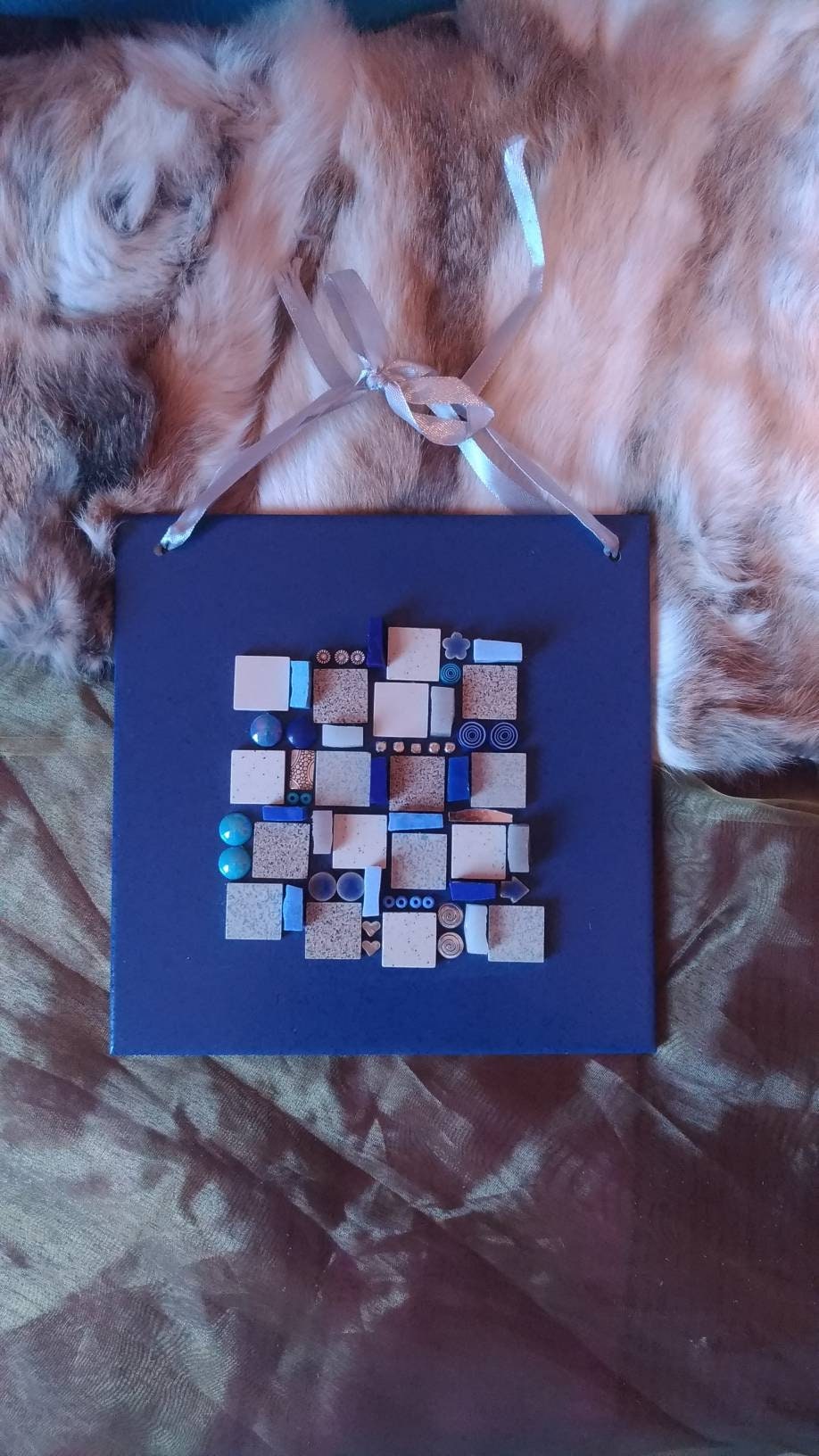 Tableau en Mosaïque sur Carreau de Faïence Bleue