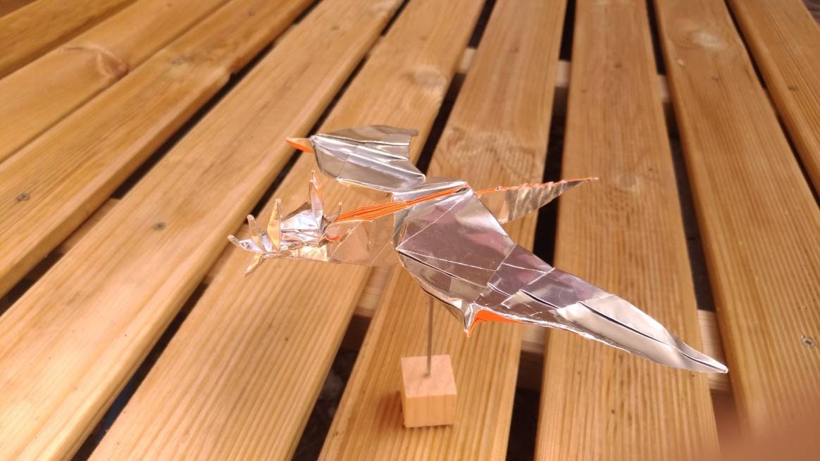 Origami Dragon Complexe Argenté Fait Main
