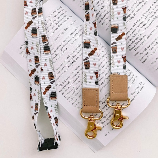 Coffee Lover Fabric Lanyard, Teacher Essential & Gift for Classroom ID Holder, USBs and Keys