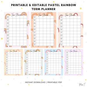 Printable Pastel Rainbow Term Planner, Instant Download 10 Week School Teacher Planner