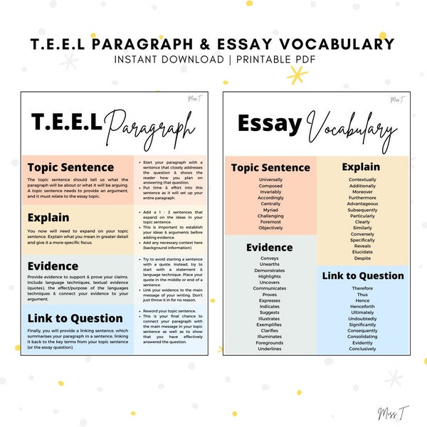 Pastel Rainbow TEEL Paragraph & Essay Vocabulary Learning Guides