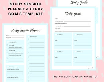 A4 Printable Study Session Planner & Study Goals Template, Instant Download in TWO Pastel Colours