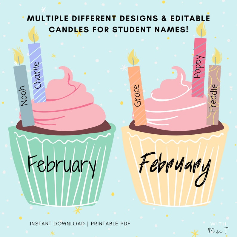 printable classroom cupcake birthday calendar instant etsy