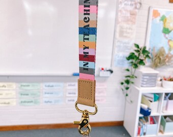 In My Teaching Era Fabric Mini Lanyard, Wristlet and Keychain, Teacher Essential & Gift for Classroom ID Holder, USBs and Keys