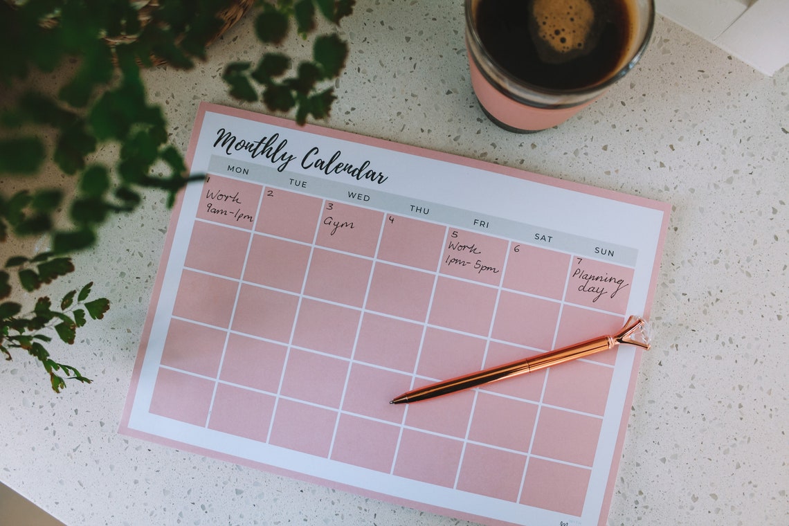 A4 Monthly Calendar Notepad in Peachy Pink Perfect Desk Etsy