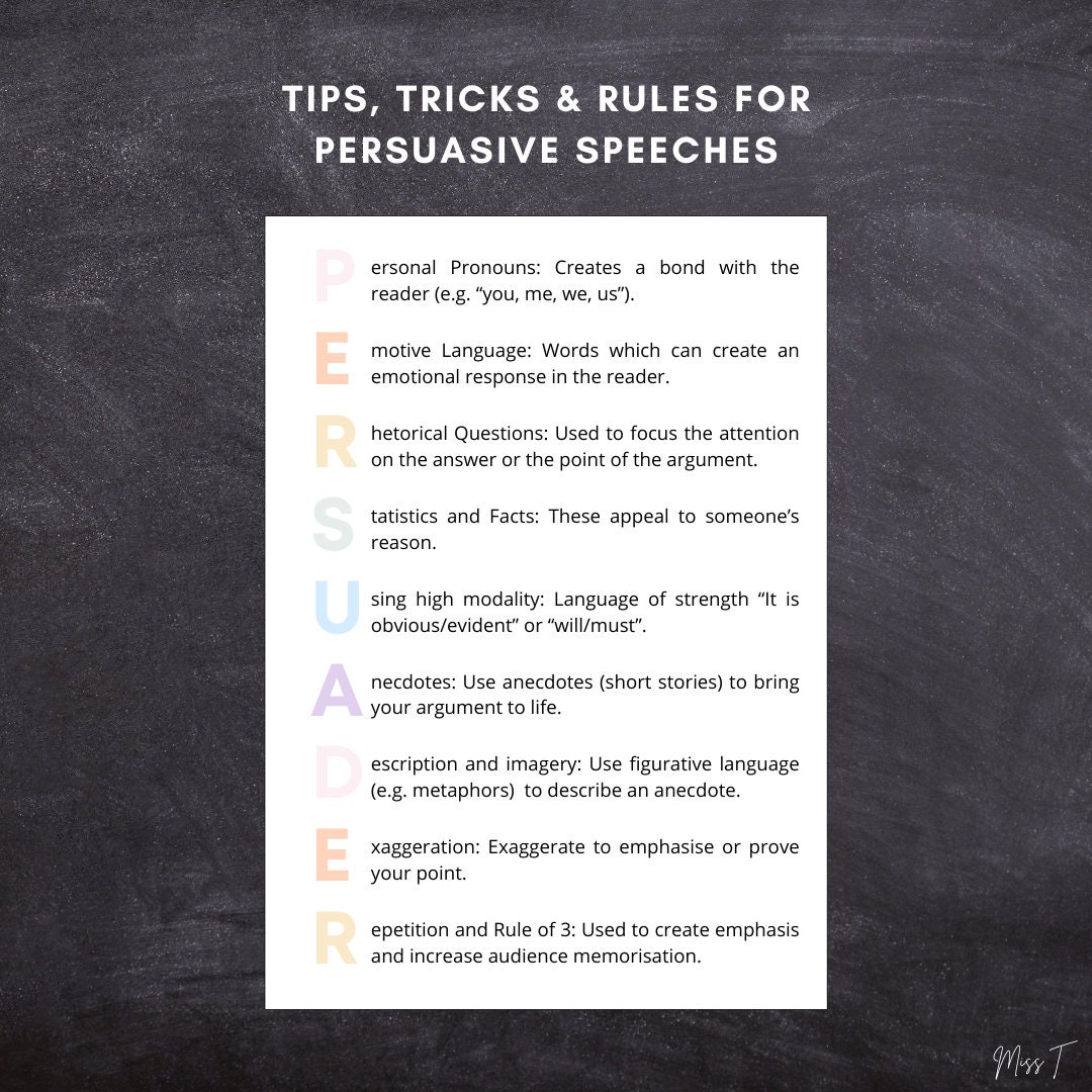 Printable Persuasive Speeches Tips Techniques Poster Etsy